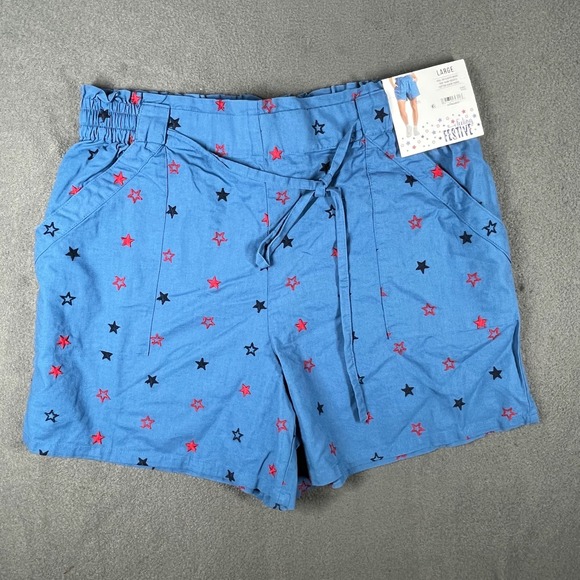 Feeling Festive Pants - NWT Feeling Festive Shooting Star‎ Shorts Patriotic Size L Paperbag Denimcore